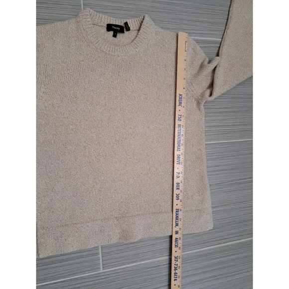 Theory Cashmere Wool Blend Bouclé Knit Sweater Beige Long Sleeve Small Women's - Picture 10 of 11